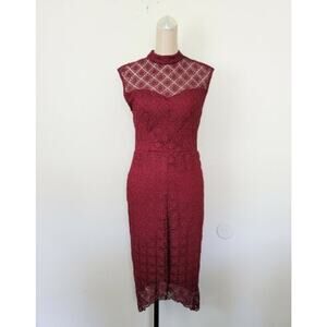 Bisou Bisou wine color crochet dress knee length high neck sleeveless